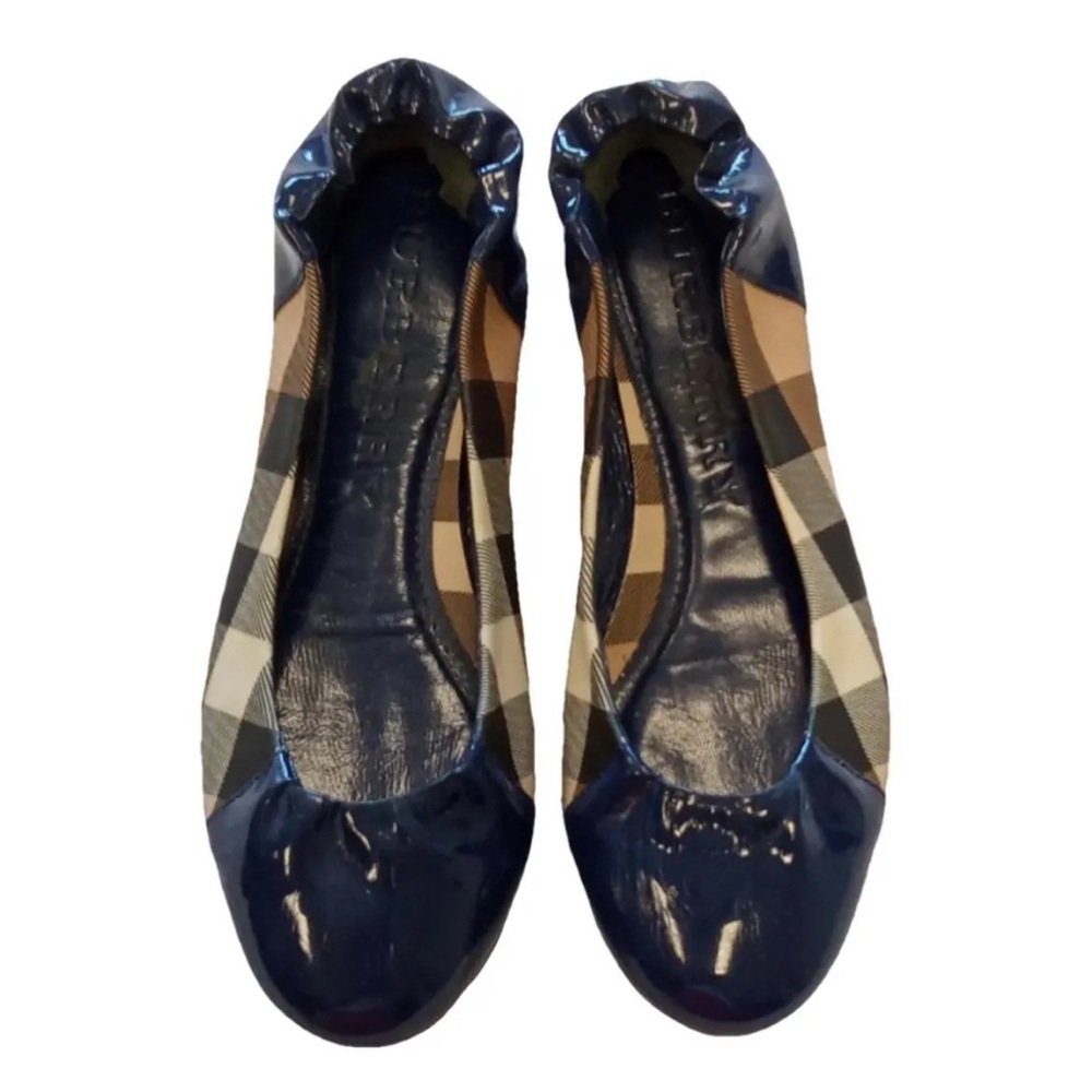 🩵 Burberry leather nova check ballet flats with blue leather